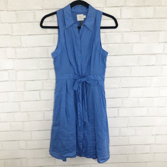 Anthropologie Dresses & Skirts - HD in Paris - Anthropologie Blue Button Front Linen Dress Women's Size 2